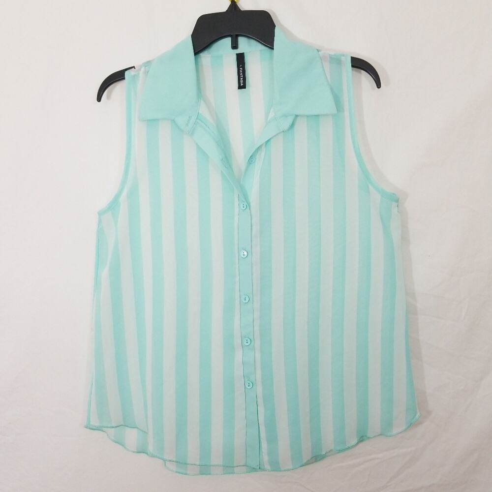 Nella Fantasia sheer mint & white striped tank top